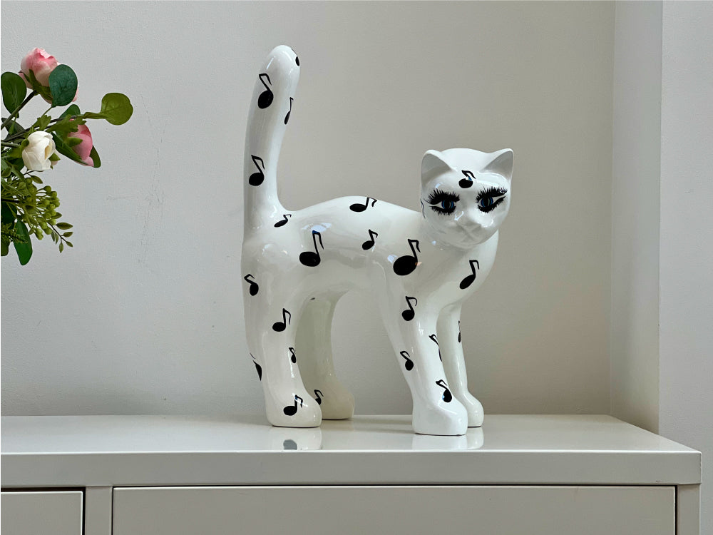 Sculpture de chat Notes de musique peinte à la main, 40 cm, AlwaysCat
