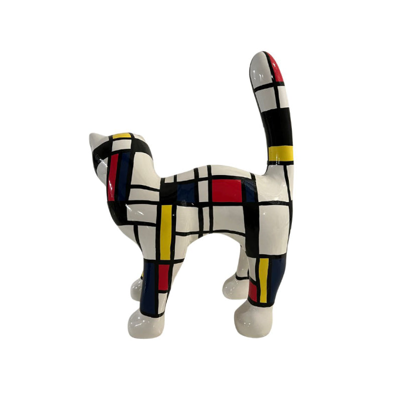 Sculpture de chat Mondrian peinte à la main, 40 cm, AlwaysCat