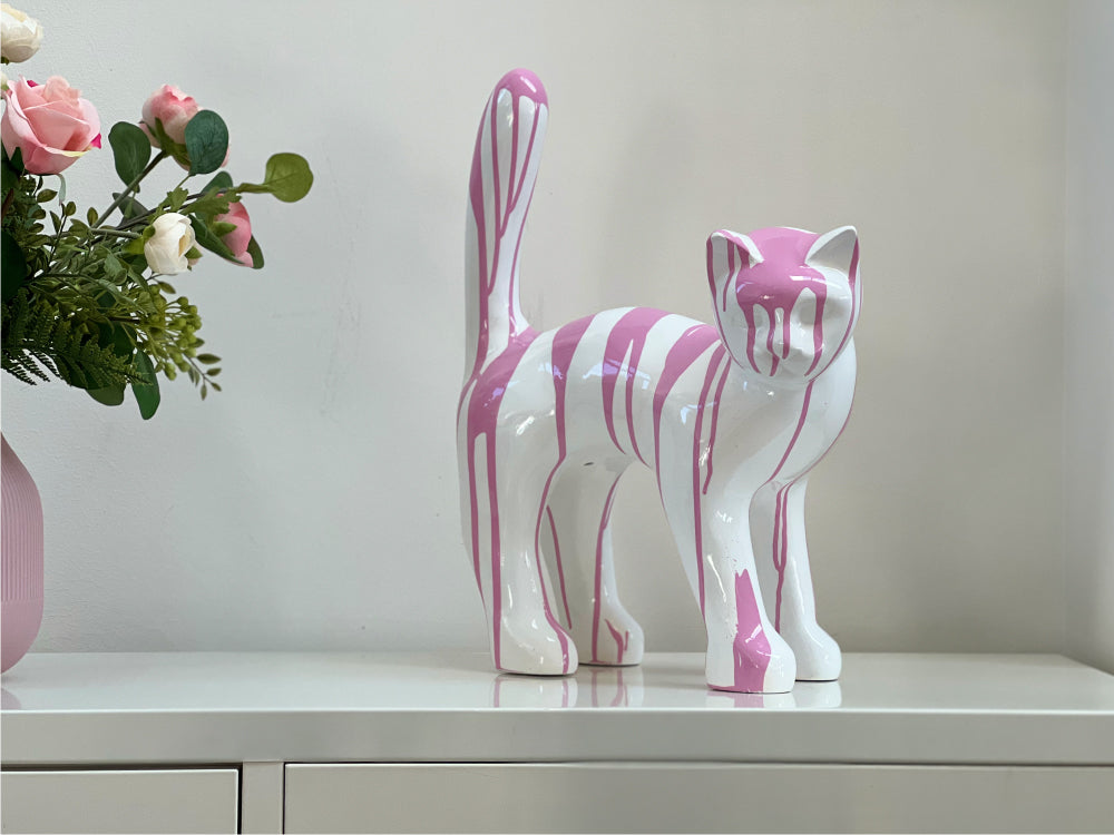 Katzenskulptur Trash Pink mit Farbspritzern, 40 cm, AlwaysCat