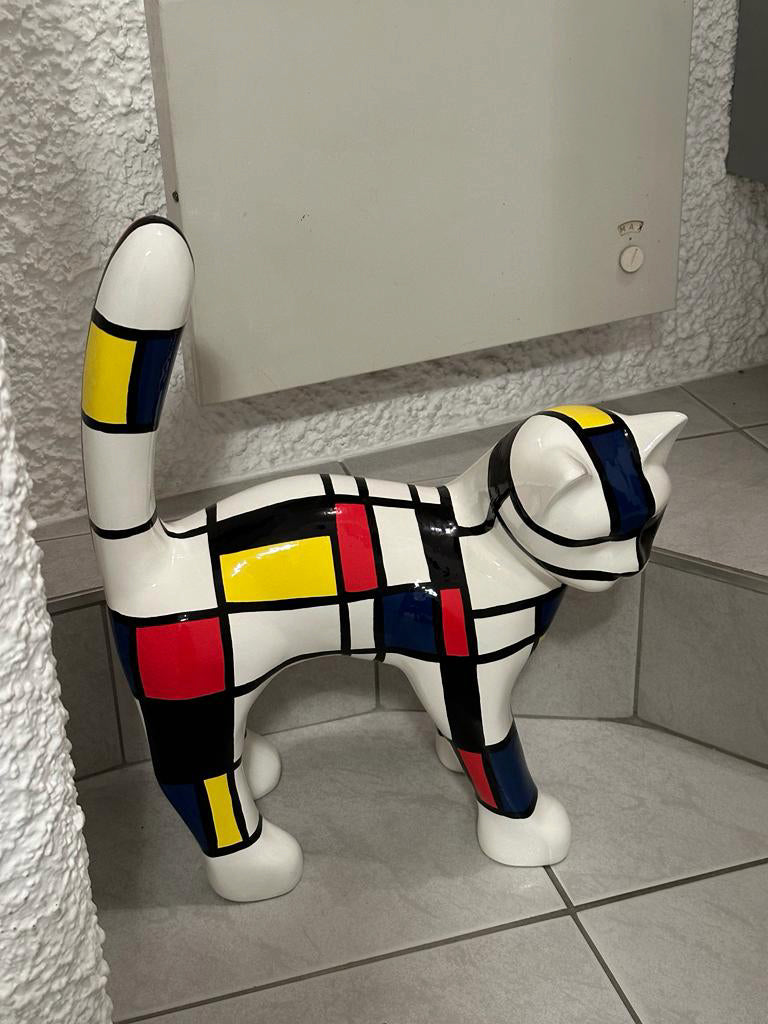 Sculpture de chat Mondrian peinte à la main, 40 cm, AlwaysCat