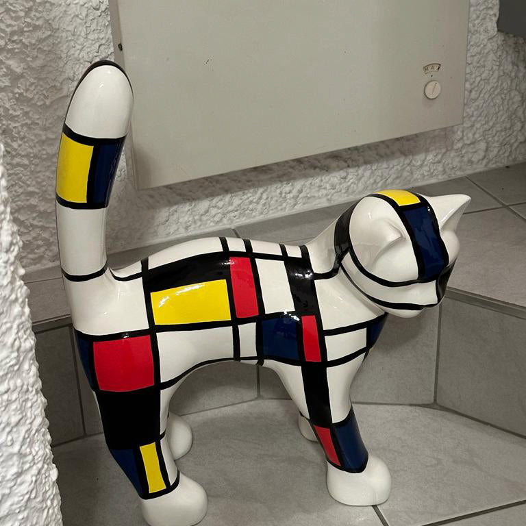 Escultura de gato Mondrian pintada a mano, 45 cm, AlwaysCat