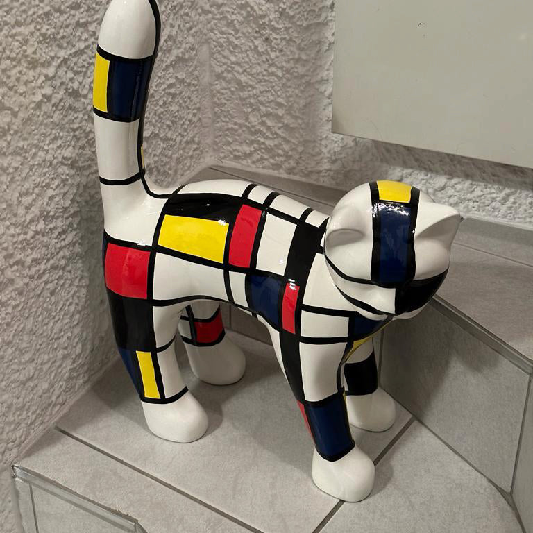 Escultura de gato Mondrian pintada a mano, 45 cm, AlwaysCat