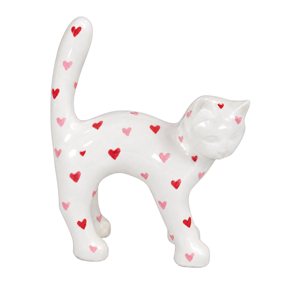 Die Katze — Herzen, handbemalte Katzenskulptur aus Kunstharz, 40 cm (digitale Vorschau)