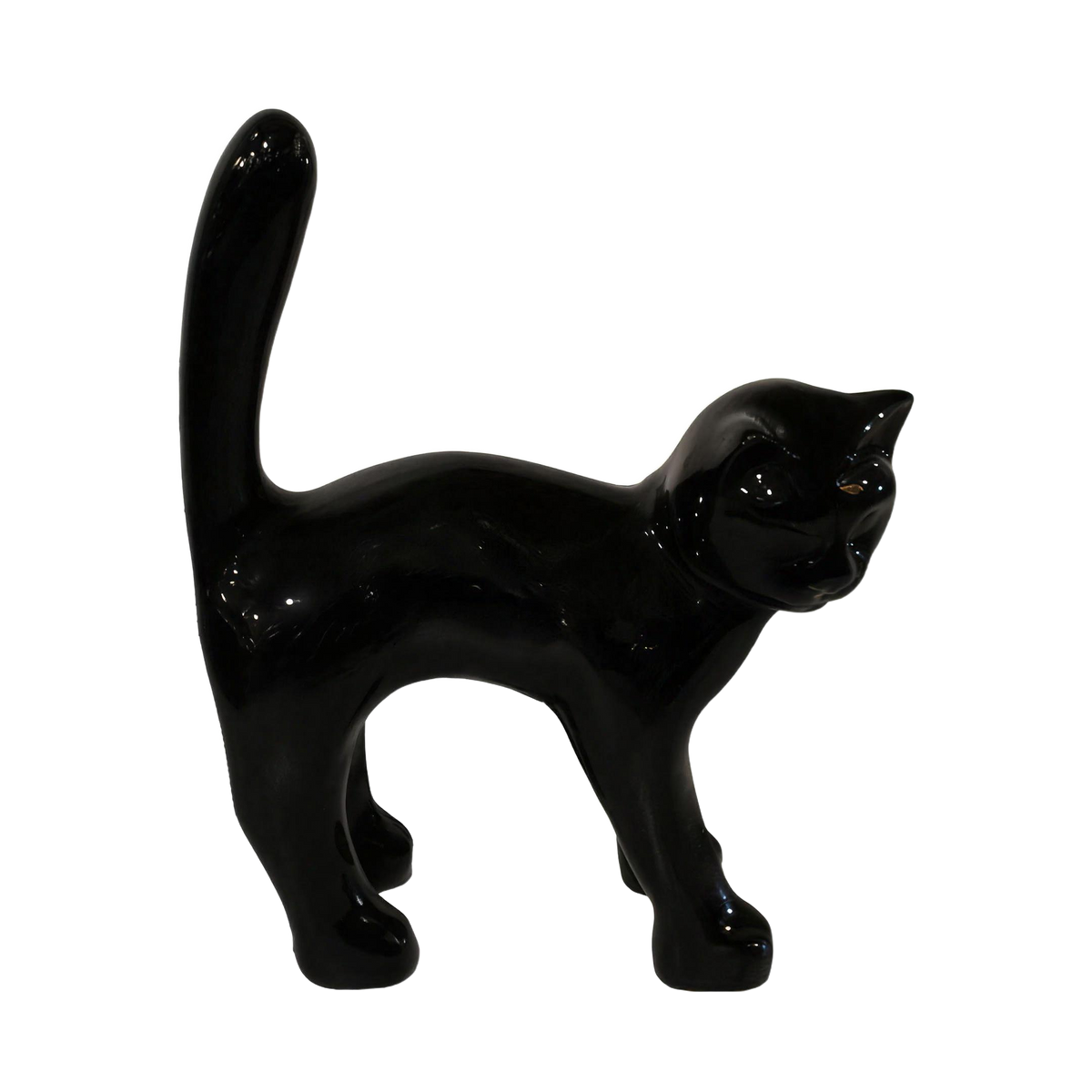 Die Katze — Tintenschwarz, handbemalte Katzenskulptur aus Kunstharz, 40 cm