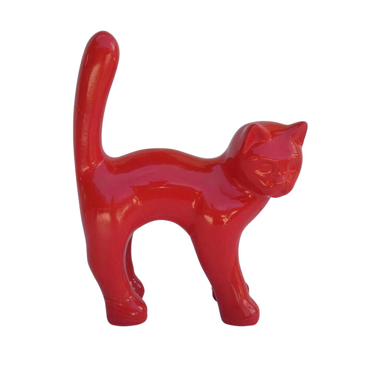 Le Chat — Rouge signal, sculpture de chat en résine peinte à la main, 40 cm