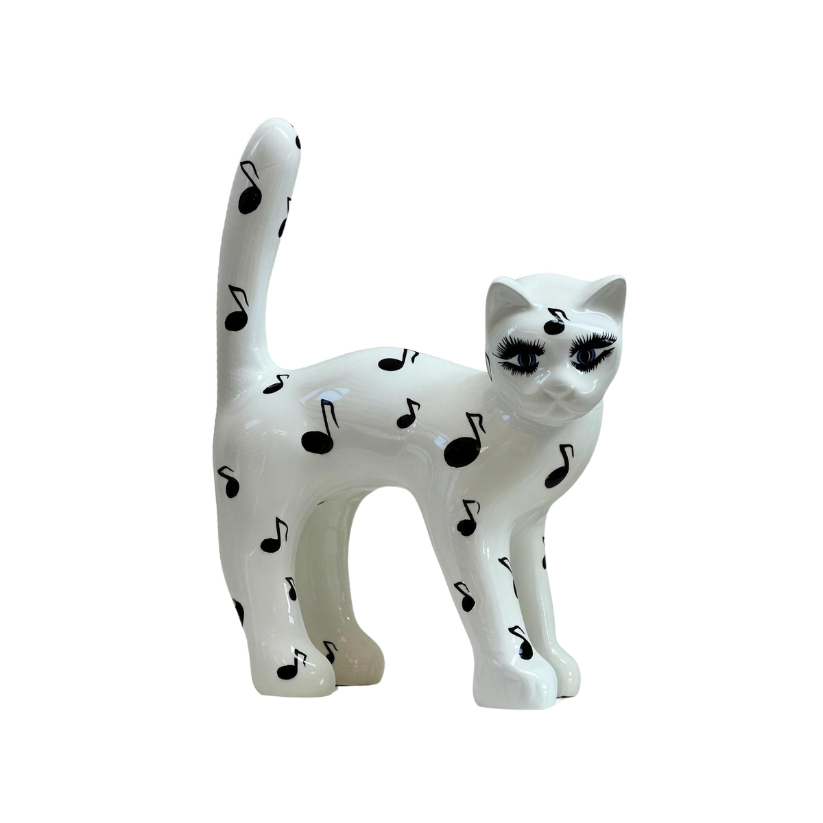 Le Chat — Notes de musique, sculpture de chat en résine peinte à la main, 40 cm