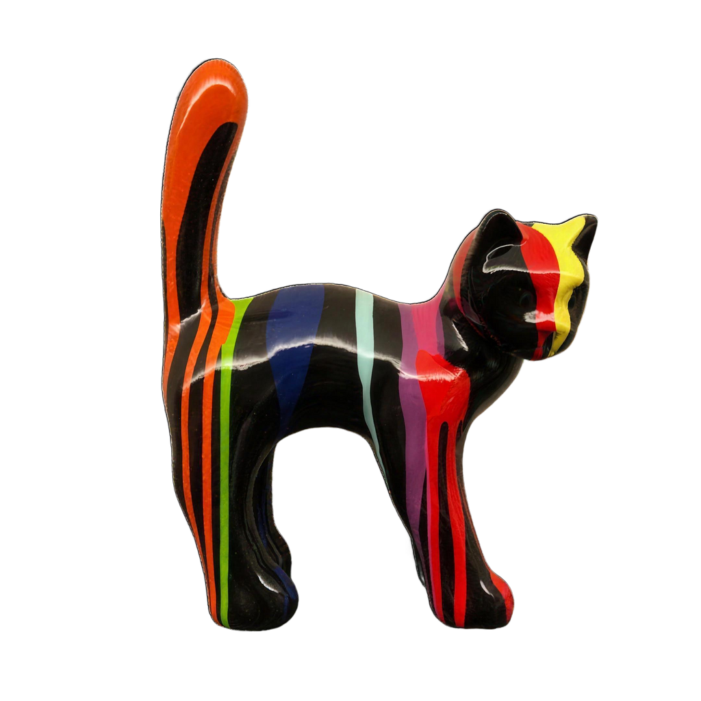 Die Katze — Trash Schwarz, handbemalte Katzenskulptur aus Kunstharz, 40 cm