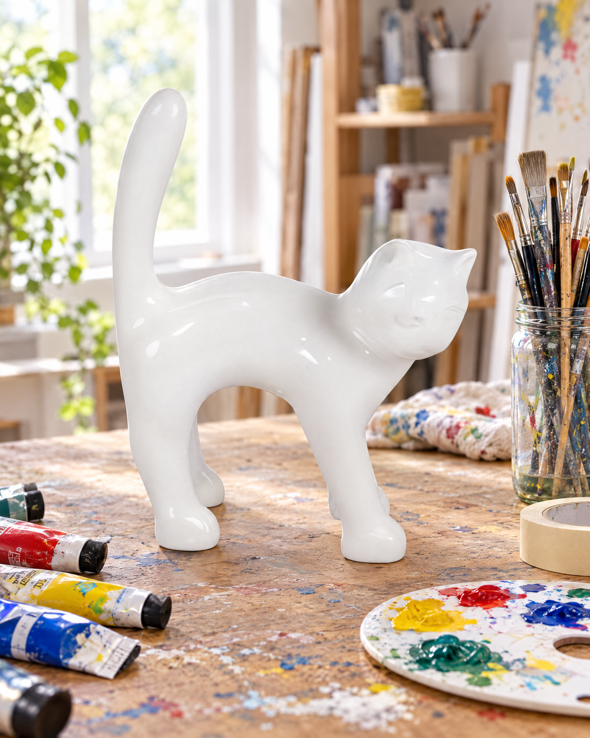 Le Chat — À peindre sur la table de travail d'un artiste, AlwaysCat (mise en scène numérique)
