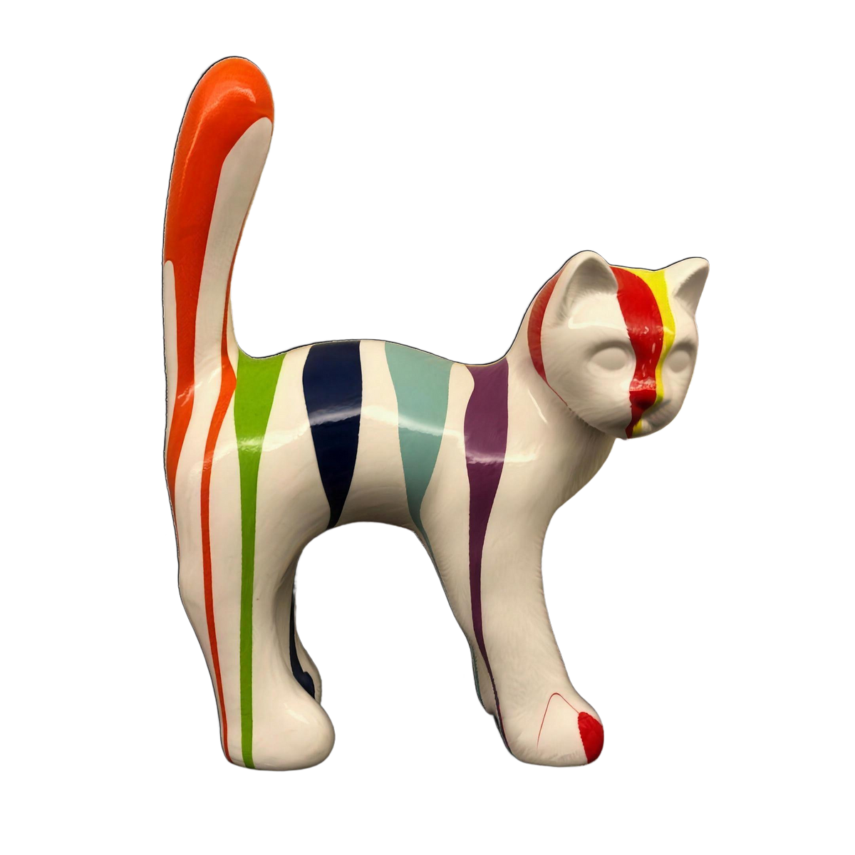 Le Chat — Trash blanc, sculpture de chat en résine peinte à la main, 40 cm