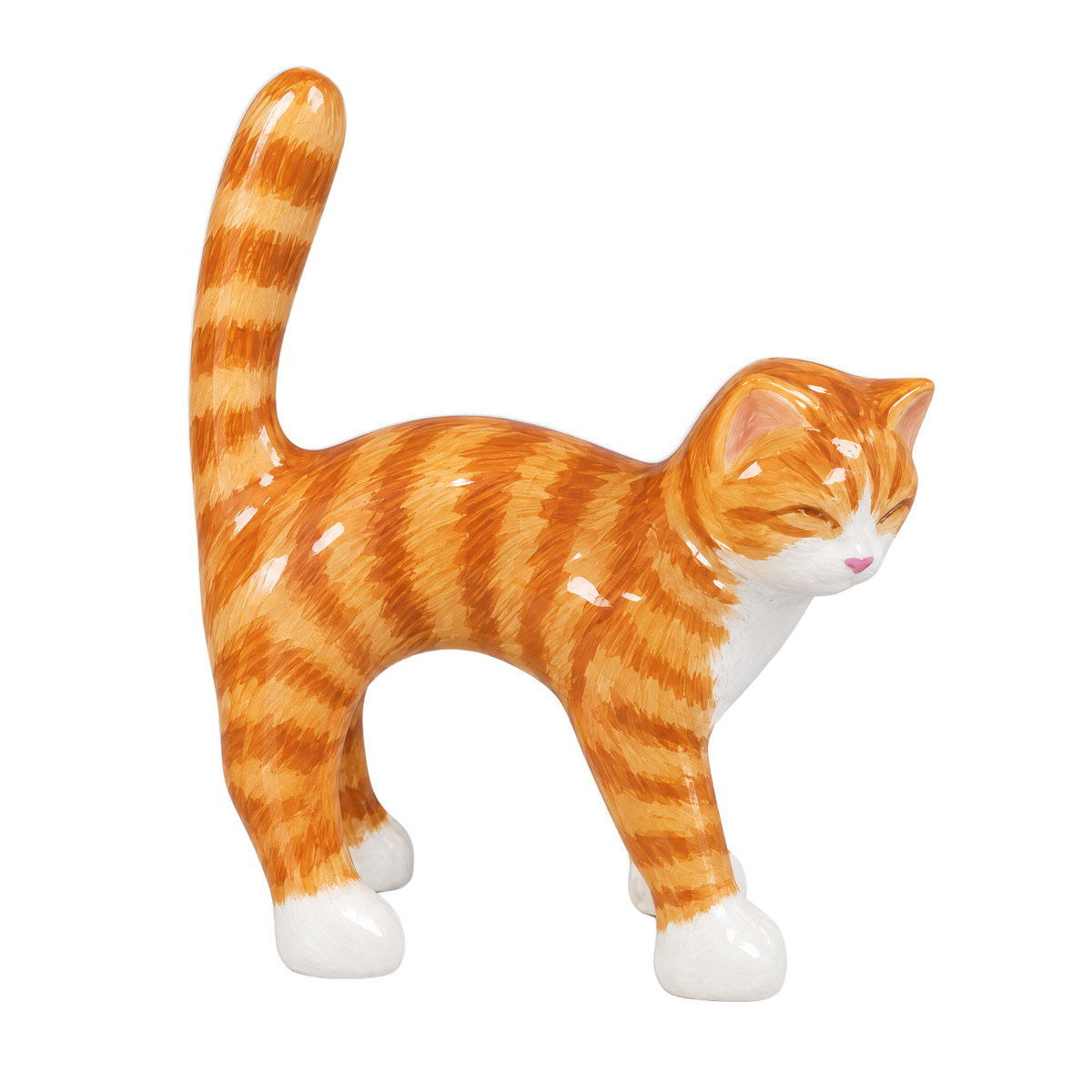 Le Chat — Votre Chat : sculpture en résine de 40 cm peinte à la main comme un chat roux tigré aux pattes blanches (aperçu numérique)